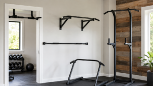 Five pull-up bar styles installed in a modern home gym