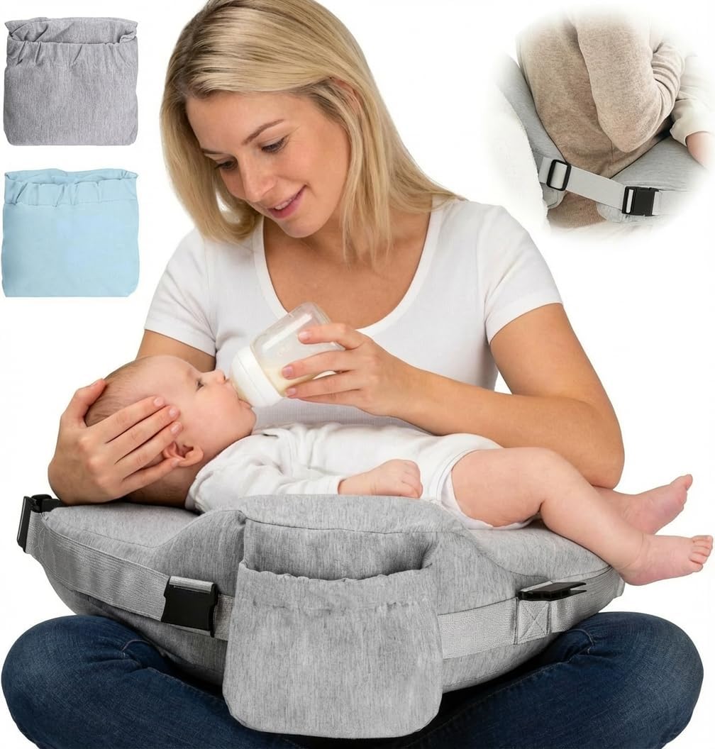 Nursing Pillow for Breastfeeding, 2 Removable Cotton Cover, Memory Foam | Adjustable Waist Strap for All Body Types, Large Feeding Pillows, Removable Support Backrest, Easier Breastfeeding