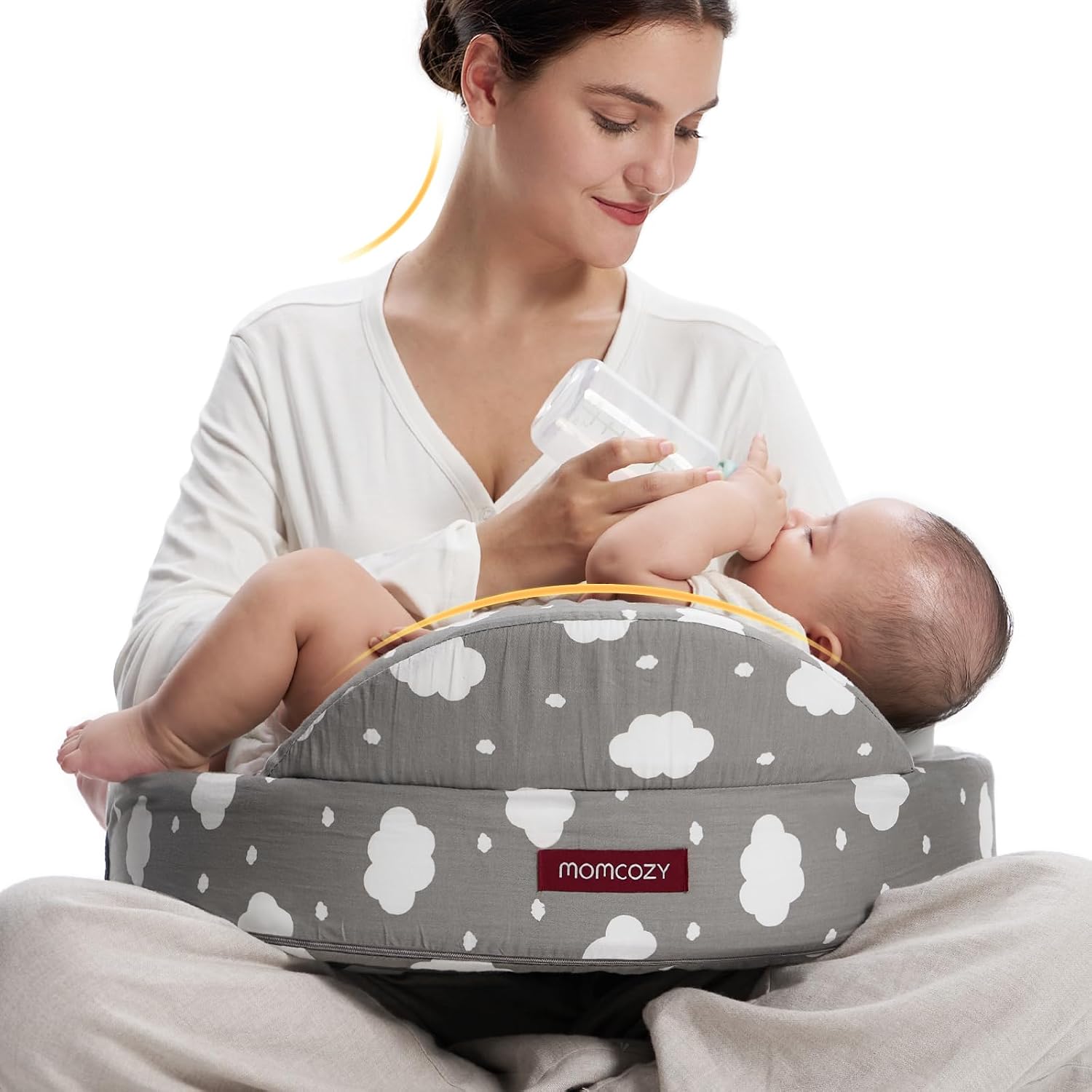 Momcozy Cozylite Nursing Pillow for Breastfeeding - Supportive Memory Foam | Innovative Safety Guard, Adjustable Waist Strap for All Body Types, Wider Surface, Soft Removable Cover, Mom Comfort, Cloud