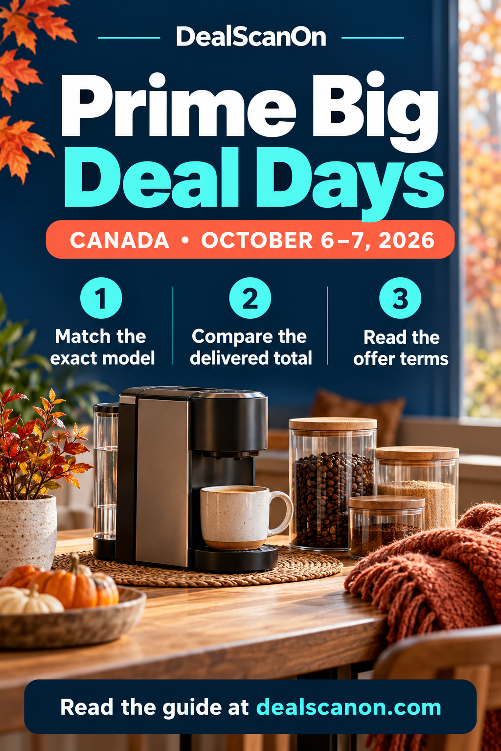 DealScanOn Prime Big Deal Days Canada checklist for October 6–7, 2026: match the model, compare delivered total and read offer terms.